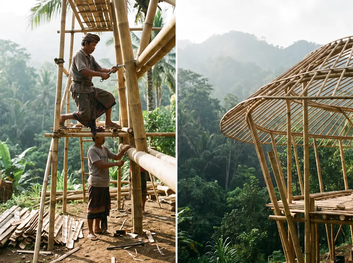 Structural stage of a villa build in Bali — where most of the per-m² cost is decided